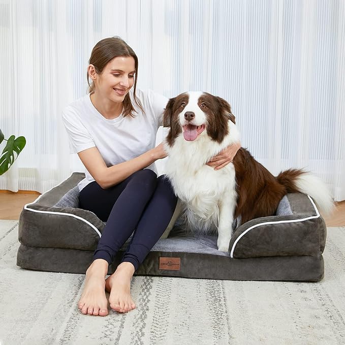 Comfort Expression Medium Dog Beds Waterproof Orthopedic Foam Dog Sofa Beds for Medium Large Dogs Comfy Pet Bed with Washable Removable Cover &amp; Non-Slip Bottom(Medium,Dark Green)
