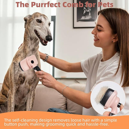 3PCS Cat &amp; Dog Brush Set: Slicker &amp; Deshedding Brush, Dematting Comb, and Bath Brush – Premium Grooming Tools for Shedding &amp; Tangle-Free Fur (pink)