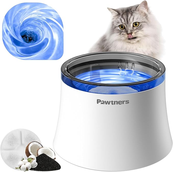 Cat Water Fountain with Vortex Filtration Design, 3.5L/123oz Water Dispenser for Large Medium Cats &amp; Small Dogs, Automatic No Spill Cat Water Bowl with Deep Drinking Area and Ultra-Quiet Pump