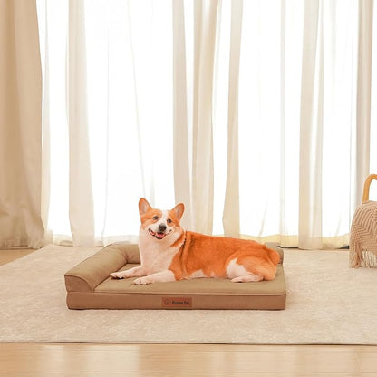 Chew Proof Dog Bed, 3" Memory Foam Dog Bed for Medium and Large Dogs, Removable and Washable Microsuede Cover, Waterproof Liner, Nonskid Bottom, 41x27 Inches XL Khaki