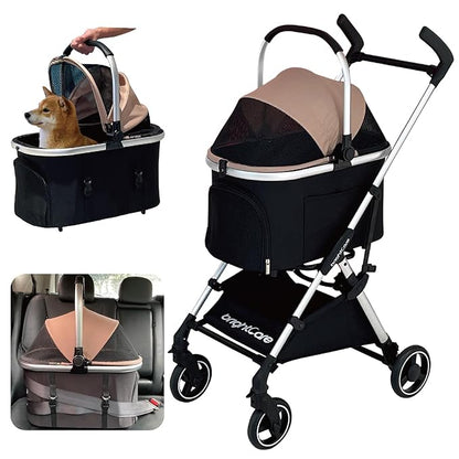 3-in-1 Small Pet Carrier with Stroller for Small Dogs &amp; Cats Under 20 lb – Removable Carrier Converts to Car Seat – Lightweight, One-Hand Fold, No-Zipper Entry