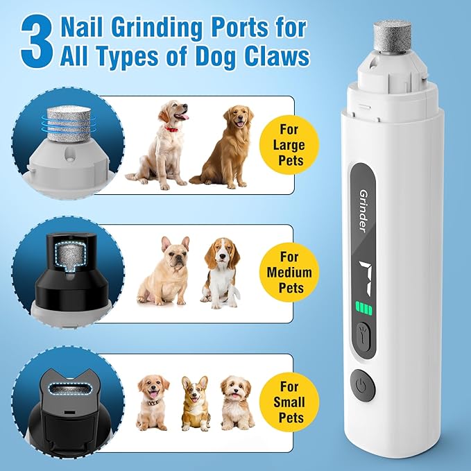 Dog Nail Grinder, 7-Speed Quiet Electric Dog Nail Trimmers, Dog Nail Clippers with Sponge Dust Collection &amp; File for Small Medium Large Dogs, Rechargeable Pet Paw Grooming Supplies Kit