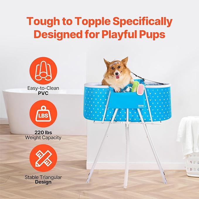 VEVOR Portable Dog Bathtub, Elevated &amp; Foldable Space-saving Pet Shower Station with Quick Drainage, Bathing Tub for Washing &amp; Grooming Small and Medium Size Dogs and Cats Indoor &amp; Outdoor, Light Blue