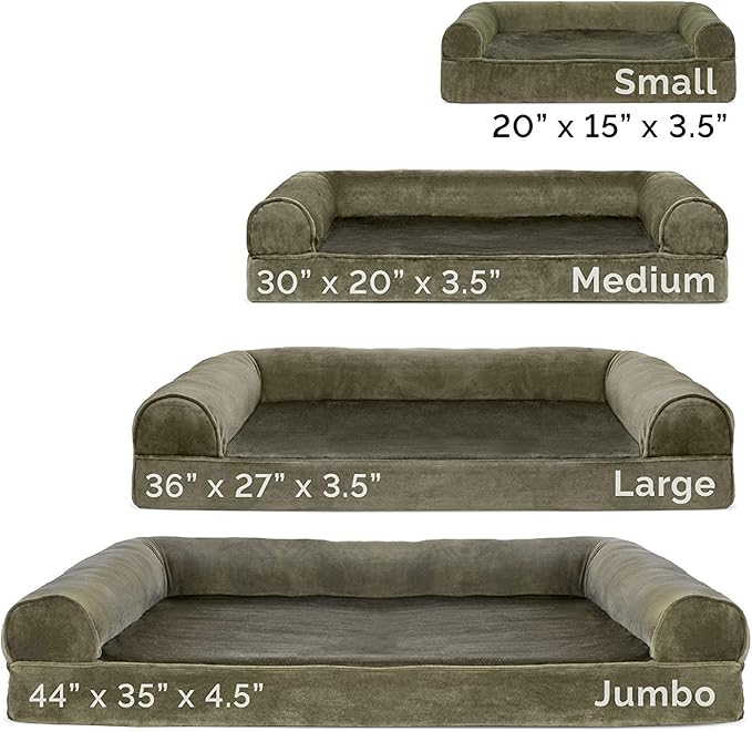 Furhaven Orthopedic Dog Bed for Large/Medium Dogs w/ Removable Bolsters &amp; Washable Cover, For Dogs Up to 55 lbs - Faux Fur &amp; Velvet Sofa - Dark Sage, Large