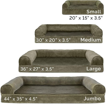 Furhaven Orthopedic Dog Bed for Large/Medium Dogs w/ Removable Bolsters &amp; Washable Cover, For Dogs Up to 55 lbs - Faux Fur &amp; Velvet Sofa - Dark Sage, Large