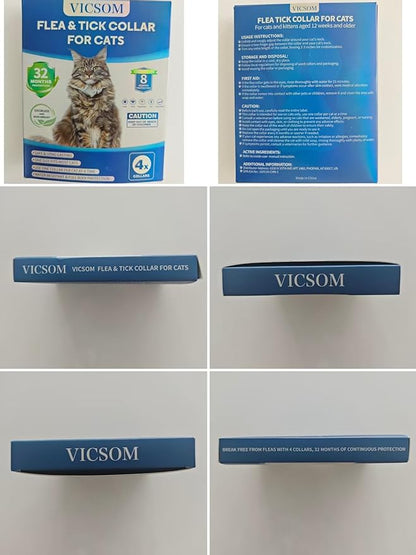 Flea and Tick Collar for Cats - 4 Pack, 32 Month Protection Treatment, Waterproof, Natural Prevention, Adjustable for Cats &amp; Kittens (Black Grey)