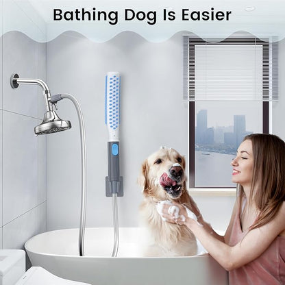 Dog Shower Attachment, Dog Washing Hose Attachment with Metal T-Diverter, Dog Bathing Supplies with 3 Spray Modes &amp; One-Button ON/OFF Indoor and Outdoor Sprayer 8-Foot Hose