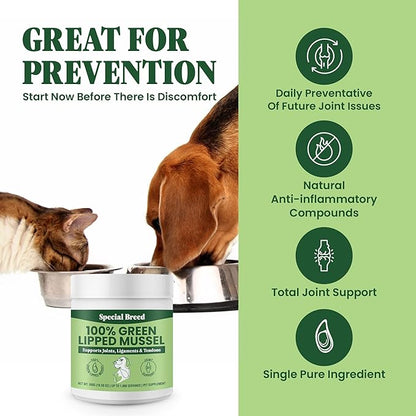 Green Lipped Mussel Powder for Dogs &amp; Cats - 100% New Zealand Green Lipped Mussels - Natural Hip &amp; Joint Supplement for Joints, Tendons, Ligaments, Muscles - 300 Grams - Up to 1,000 Servings