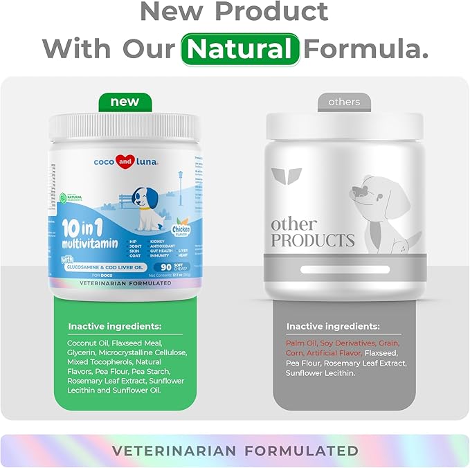 10 in 1 Multivitamin for Dogs - Glucosamine Chondroitin for Joint Support + Digestive Enzymes &amp; Probiotics - Cod Liver Oil &amp; Vitamins with Coq10 for Skin &amp; Heart Health, Gut &amp; Immune Support