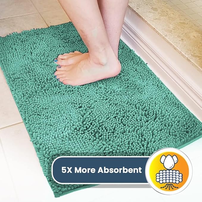 Muddy Mat® Pack of 3 Highly Absorbent Microfiber Dog Door Mat and Pet Rug, Non Slip Thick Washable Area Mat Soft Chenille for Kitchen Bathroom Bedroom and Outdoor - Sea Green Small, Medium &amp; Large