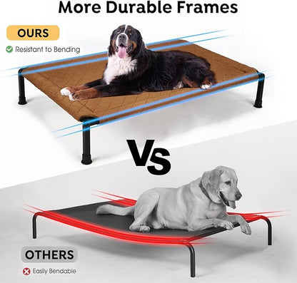 Veehoo Soft Plush Elevated Dog Bed, Raised Dog Beds with Heavy Duty Frame, Non-Slip Silicon Feet, Washable &amp; Breathable Pet Cot for Indoor or Outdoor Use, 41" x 27", Brown, CWC2432A