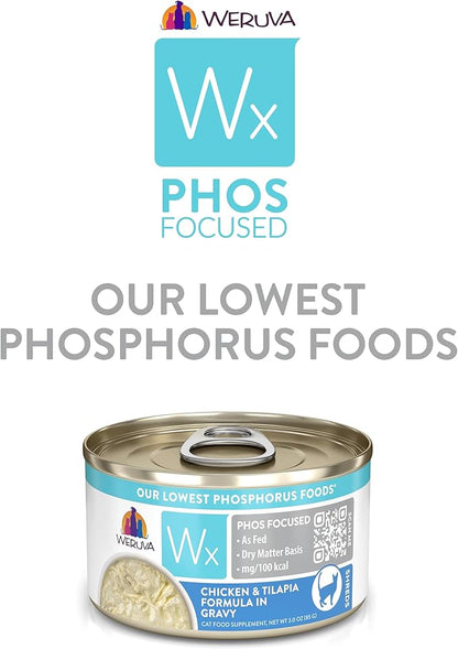 Weruva Wx Phos Focused, Chicken &amp; Tilapia Formula in Gravy, 3oz Can (Pack of 12)