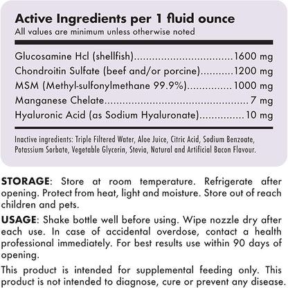 Liquid Glucosamine for Dogs Bacon Flavour Chondroitin, MSM &amp; Hyaluronic Acid K9 Supplement Hip and Joint Formula Advanced Mobility Joint Pain Relief Senior Advanced Supplement for All Breeds 32 oz