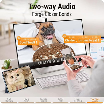 Automatic Cat Feeder with 2K HD Camera: 5G WiFi Automatic Dog Feeder with Sealed Outlet,Cat Food Dispenser with Freshness for Multiple Pets,Detachable for Easy Clean-21 Cup (5L Food Storage)