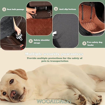 Dog Car Seat for Medium Sized Dog,Pet Travel Car Bed with Seat Belt Channle,Fully Detachable and Washable Car Dog Seat with Adjustable Straps,3 Straps Easy to Install (Black/Brown)