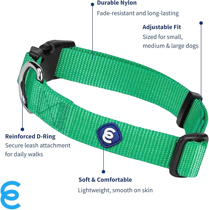 Blueberry Pet Essentials Large Dog Collar in Emerald | Adjustable &amp; Eco-Friendly Durable Nylon Strap | Classic Collar for Large Dogs, Boy &amp; Girl Pets