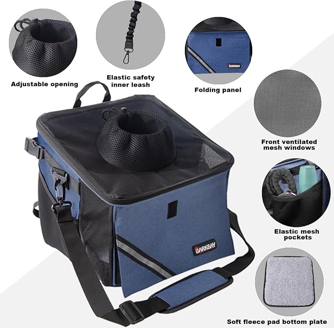 Pet Carrier Bicycle Basket Bag Pet Carrier/Booster Backpack for Dogs and Cats with Big Side Pockets,Comfy &amp; Padded Shoulder Strap,Travel with Your Pet Safety（Classic Blue）