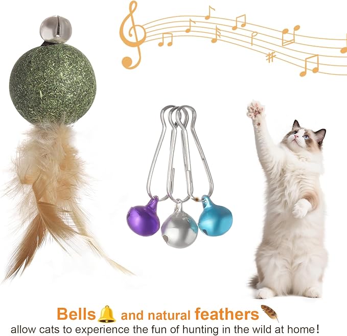 Cat Feather Toys with Catnip Ball, Feathers &amp; Bell - 2 Replaceable Mouse Heads, Elastic Rope &amp; Wooden Handle for Aggressive Kittens, Durable Bite-Proof Interactive Cat Teaser for Indoor Play