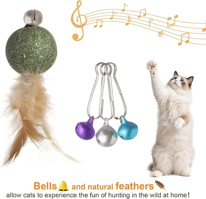 Cat Feather Toys with Catnip Ball, Feathers &amp; Bell - 2 Replaceable Mouse Heads, Elastic Rope &amp; Wooden Handle for Aggressive Kittens, Durable Bite-Proof Interactive Cat Teaser for Indoor Play