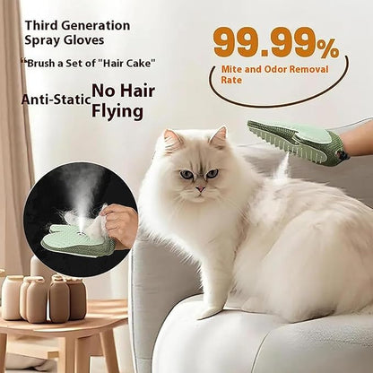 All-in-One Grooming Mist Glove for Pets with Spray - Upgrade Efficient Pet Hair Remover Gloves Grooming Spray Comb, Gentle Fast Deshedding &amp; Massage for Dogs Cats (Green)