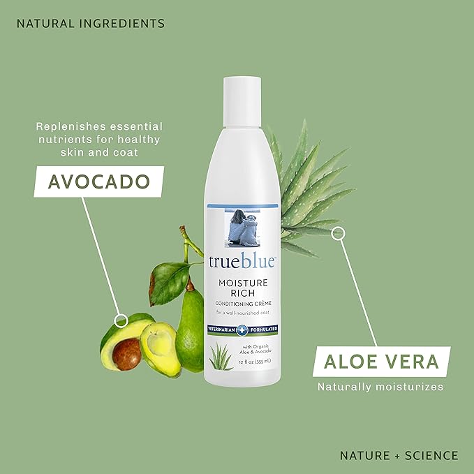 TrueBlue Aloe &amp; Avocado Moisture-Rich Conditioning Dog Crème – Conditioner Cream for Dogs, Puppies - Deodorizing, Moisturizing, Tearless – Toxin Free, Natural Botanical Blend – 12 Fl. Oz.