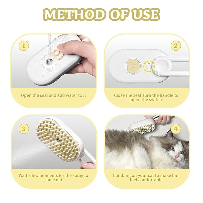 3-in-1 Rechargeable Steam Brush for Cats &amp; Dogs - Anti-Static Spray Pet Grooming Brush with Warm Mist Massage, Hair Shedding Control, Detangling Comb &amp; Cleaning Tool for Effective Deshedding