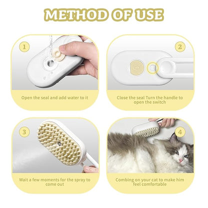 3-in-1 Rechargeable Steam Brush for Cats &amp; Dogs - Anti-Static Spray Pet Grooming Brush with Warm Mist Massage, Hair Shedding Control, Detangling Comb &amp; Cleaning Tool for Effective Deshedding