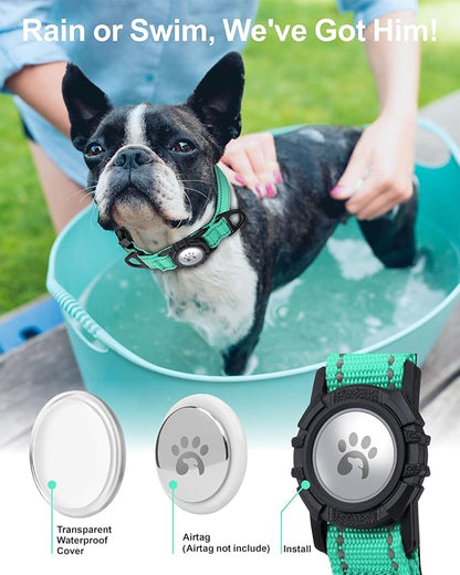 TagME Airtag Dog Collar,Waterproof Reflective Pet Collar with Airtag Holder,Soft Padded and Double D-Rings for Puppy,Turquoise