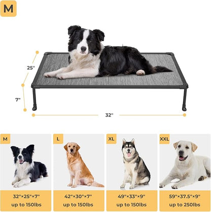 Veehoo Chewproof Elevated Dog Bed - Cooling Raised Pet Cot, Breathable Mesh, Washable &amp; Non-Slip for Medium Dogs, Indoor/Outdoor, Black Silver Mat and Black Frame, 32x25inches (Model CWC2203A03)