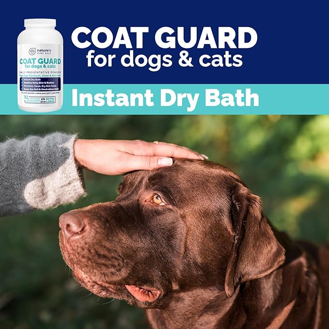 Coat Guard Dry Shampoo for Dogs and Cats - Extra Large 2 lbs Jar, Dog Dry Shampoo Powder, Waterless Dog Shampoo, Anti Itch Relief, Cedar Scented, Anti Dandruff, Hot Spots, Nature&