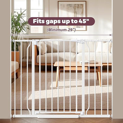 29"-45" Baby Gate for Stairs, Auto Close Stroller Friendly Dog Gate Indoor for Doorways, Pressure Mounted Baby Gate, Easy Walk Through Gate for Children &amp; Pets, White