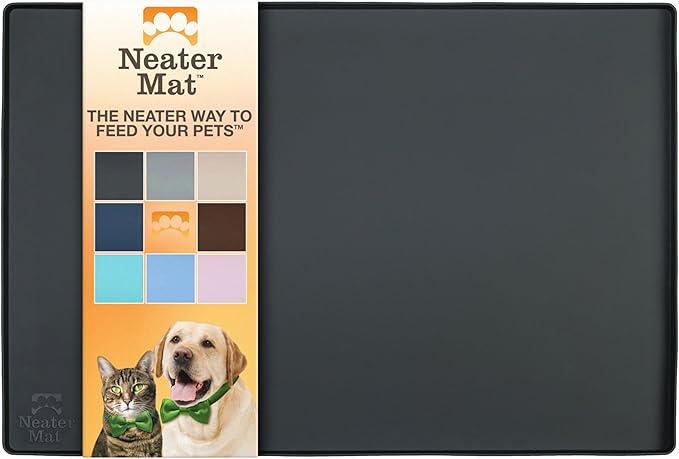 Neater Pet Brands Neater Mat Pet Mats for Food and Water, Cat &amp; Dog Bowl Mat Waterproof Silicone, Feeding Tray, Dog Food Mats for Floors, Placemat w/Raised Edge for Under Bowls, 32" x 24", Black