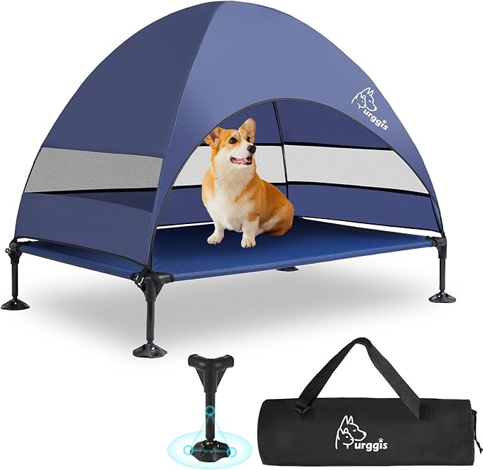 Upgraded Elevated Dog Bed with Canopy, Portable Raised Outdoor Dog Bed with Stable Anti-Slip Feet, Wider Shade Pet Bed Cot, Raised Dog Beds for Large Dogs Camping, Indoor &amp; Outdoor Use
