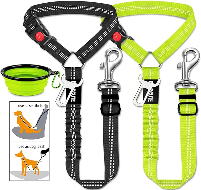 3 Piece Set Dog Seat Belt Retractable Dog Car Seatbelts Adjustable Pet Seat Belt for Vehicle Headrest Restraint Adjustable Heavy Duty &amp; Elastic &amp; Durable Car Harness for Dogs