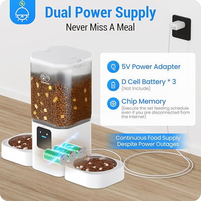 Automatic Cat Feeders 2 Cat with Slow Feed: Dual Automatic Dog Feeder with 5G WiFi, cat Food Dispenser with Alexa for Multiple Pets, Detachable for Easy Clean - 29 Cup（7L Large Capacity）