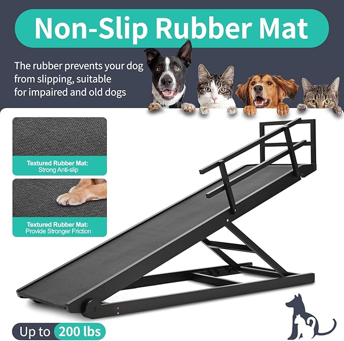 Dog Ramp, 5 Level Adjustable Height Folding Pet Ramp for High Bed, Portable Paw Ramps Large Bed Ramp for Medium &amp; Large Old Dogs &amp; Cats - Natural Wood Furniture Quality