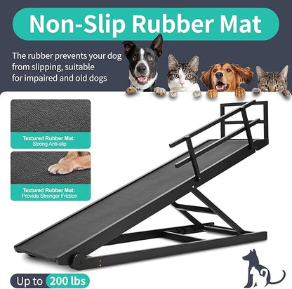Dog Ramp, 5 Level Adjustable Height Folding Pet Ramp for High Bed, Portable Paw Ramps Large Bed Ramp for Medium &amp; Large Old Dogs &amp; Cats - Natural Wood Furniture Quality