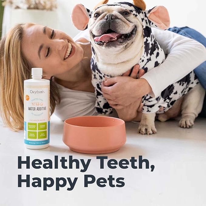 Oxyfresh Premium Pet Dental Care Solution Pet Water Additive: Best Way to Eliminate Bad Dog Breath and Cat Bad Breath - Fights Tartar &amp; Plaque - So Easy, Just Add to Water! Vet Recommended 16 oz.