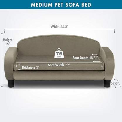 Paws &amp; Purrs Multi-Cat Sofa Elevated Pet Bed for Indoor Cats Raised Cats Couch with Removable Washable Mattress Cover for Kittens, Dogs - 35.5" Wide, Ash