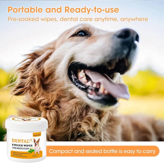 Dental Care Finger Wipes for Dogs &amp; Cats, Reduces Plaque &amp; Tartar, Freshens Breath, Pre-Soaked Pet Teeth Wipes, Easy to Use Disposable Oral Cleaning Pads,Mint Flavor,100pcs