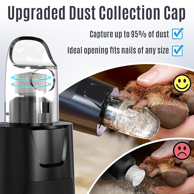Casfuy New 6-Speed Dog Nail Grinder - 50% More Power Dog Nail Trimmers with 2 LED Lights Quiet 7h Running Time Electric Pet Nail Grinder File Toenail Grinder for Large Medium Small Dogs &amp; Cats (Black)
