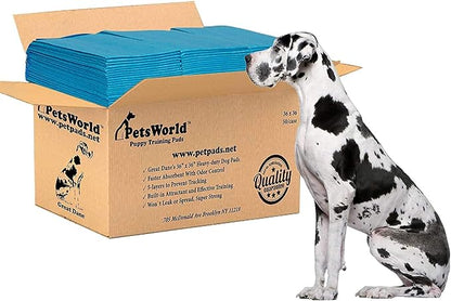 PETSWORLD Giant Dog Potty Pads, Odor-Eliminating, 36" x 36", Ultra Absorbent 5-Layer Leak-Proof Training Pads for Dogs &amp; Cats (36x36, 50 Count)