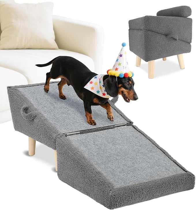 Dog Stairs for Small Dogs and Cats – 2-in-1 Dog Ramp for Bed and Couch, 16.5&
