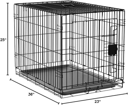 Amazon Basics Durable, Foldable, Collapsible, Portable Metal Wire Dog Crate with Tray, Single Door with Divider Panel, Easy to Assemble &amp; Clean, 36 x 23 x 25 in, Black