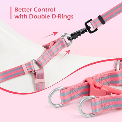 Stripe Step in Dog Harness for Small Dogs, Freedom Nylon Dog Halter Vests, Lightweight and Escape Proof Puppy Harness, Quick Fits for Small Medium and Large Dogs, Pink S