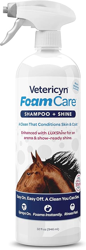 Vetericyn FoamCare Horse Shampoo - Equine Instant Foam Sprayable Shampoo with Aloe to Promote Healthy Skin and Coat, Paraben Free, Cleans, Moisturizes, and Conditions Horse&