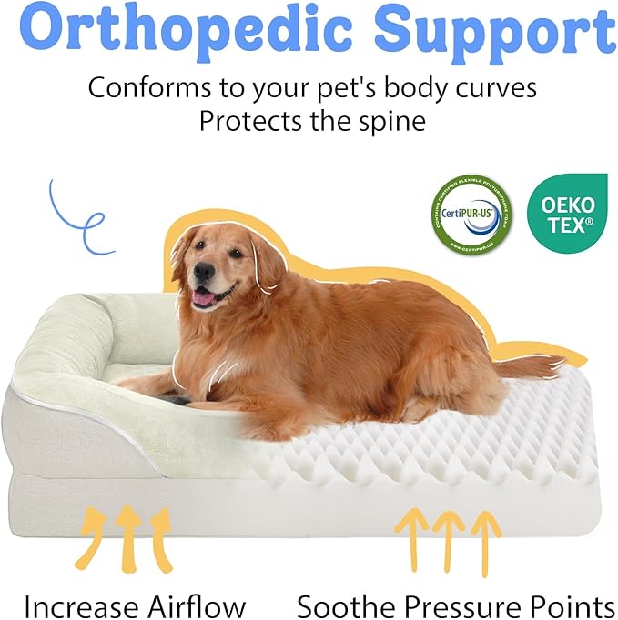 Orthopedic Removable Large Dog Bed -XL Large Dog Beds with Washable Cover and Removable Bolsters Non-Slip Bottom &amp; Waterproof Pet Bed Sofa for Big Size Dogs