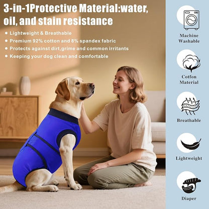 Idepet Dog Recovery Suit Female,Dogs Onesie Suit Surgery Male Breathable Pet Bodysuit for Spay Neuter E-Collar &amp; Cone Alternative Surgical Suit Puppy Abdominal Anti Licking Wounds Shirt (Blue, XS)