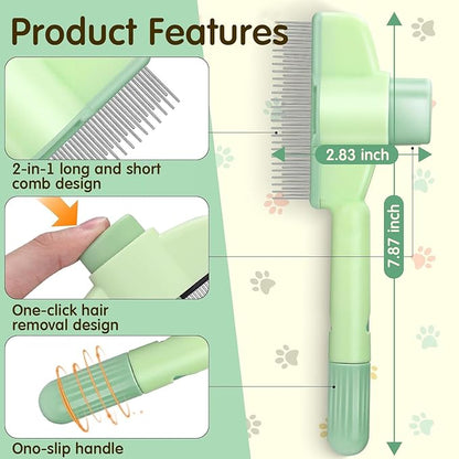 [ 2 Packs ] Pet Hair Removal Comb Flea Comb, New Cat Brush with Release Button Pet Hair Grooming Brush Supplies (Yellow+Green)