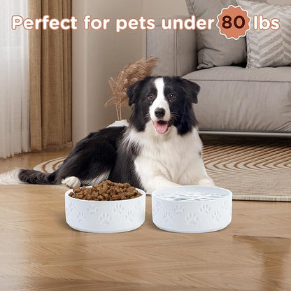 SPUNKYJUNKY Ceramic Dog Bowls 2 Pack, 7.3&